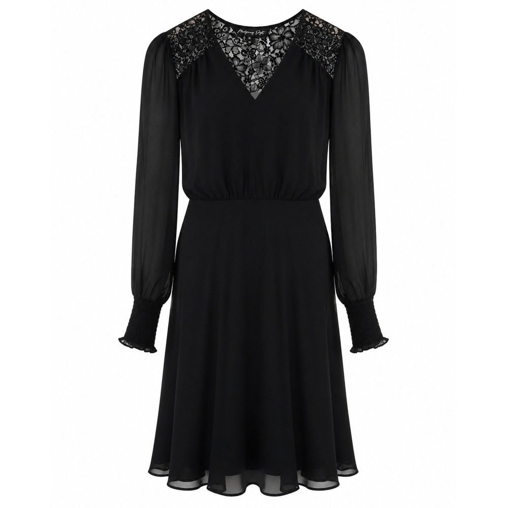 Montgomery Post Harmoni Lace Inset Dress Women Size M Black‎ NWT
